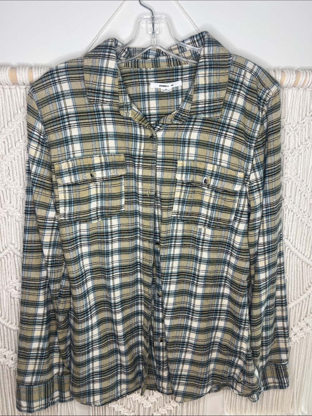 O'Neill Plaid Button-Down Shirt in Green, Tan & White